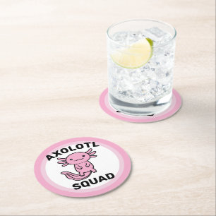 Funny cute Axolotl Squad custom editable pink Round Paper Coaster