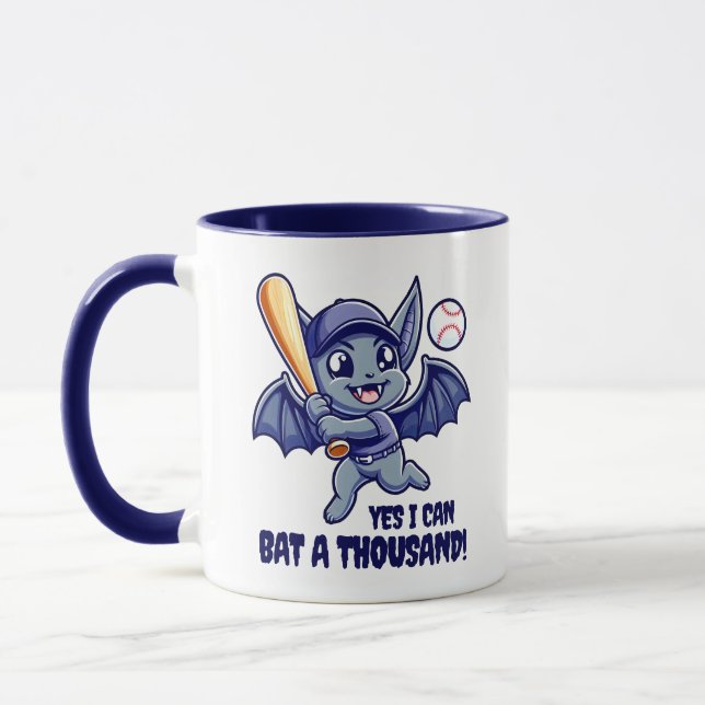 Funny Cute Bat Yes I Can Bat a Thousand! Mug (Left)