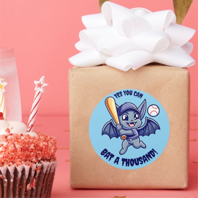 Funny Cute Bat Yes You Can Bat a Thousand Classic Round Sticker (Party)