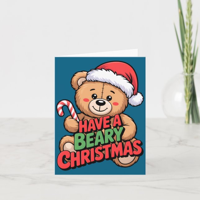 Funny Cute Bear Pun Holiday Xmas Have A Beary Chri Card (Front)