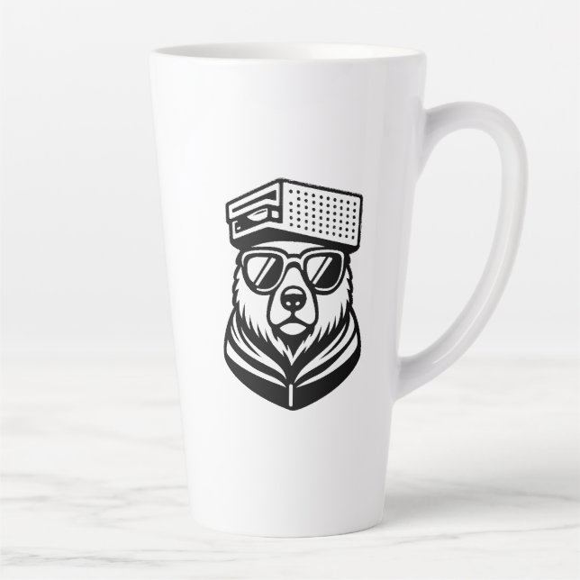 Funny Cute Bear With A Cheese Graters Hat Latte Mug (Right)