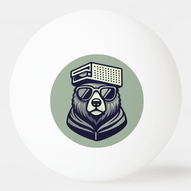 Funny Cute Bear With A Cheese Graters Hat  Ping Pong Ball (Front)