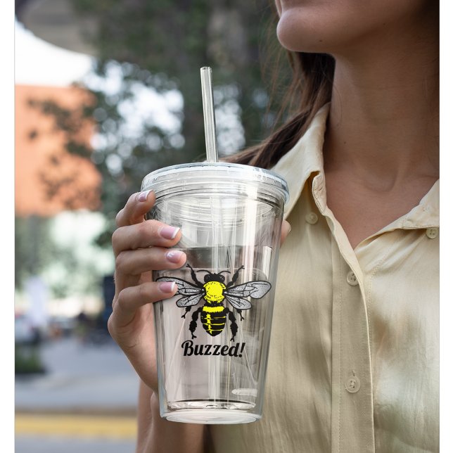 Funny Cute Bee Buzzed Insect Yellow Silver Pretty Acrylic Tumbler (Creator Uploaded)