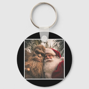 Funny Cute Bigfoot Santa Claus Selfie Christmas Pa Key Ring