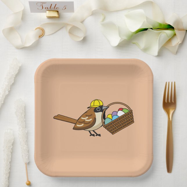 Funny Cute Bird with Colourful Eggs Basket Paper Plate (Wedding)