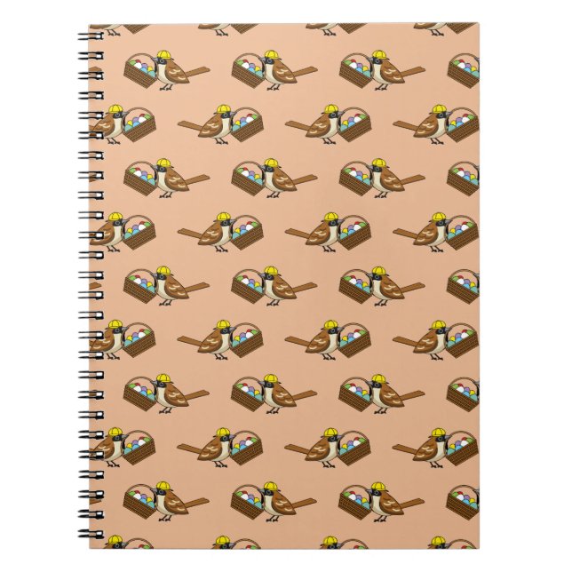 Funny Cute Bird with Colourful Eggs Basket Pattern Notebook (Front)