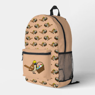 Funny Cute Bird with Colourful Eggs Basket Pattern Printed Backpack