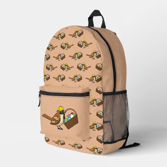 Funny Cute Bird with Colourful Eggs Basket Pattern Printed Backpack (Back Corner Right)