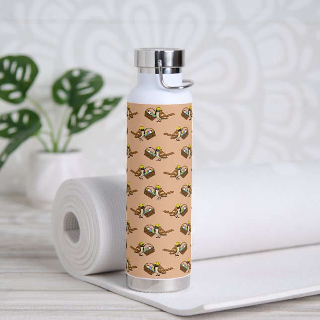 Funny Cute Bird with Colourful Eggs Basket Pattern Water Bottle (Yoga)