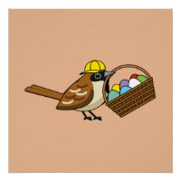 Funny Cute Bird with Colourful Eggs Basket