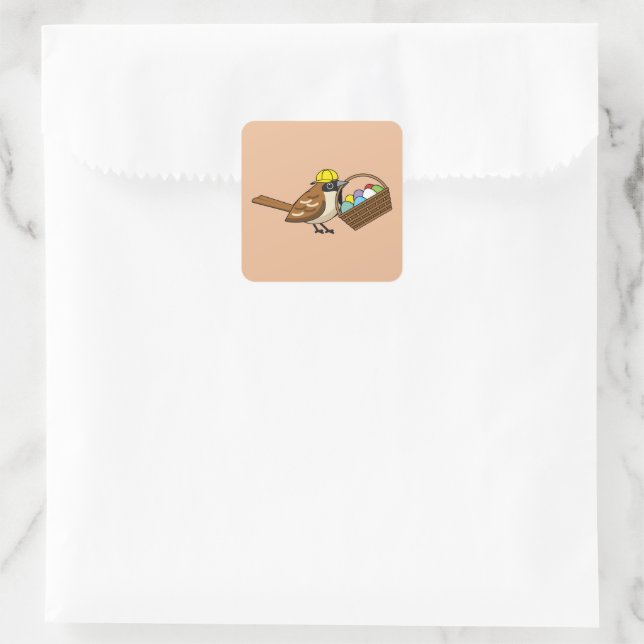 Funny Cute Bird with Colourful Eggs Basket Square Sticker (Bag)