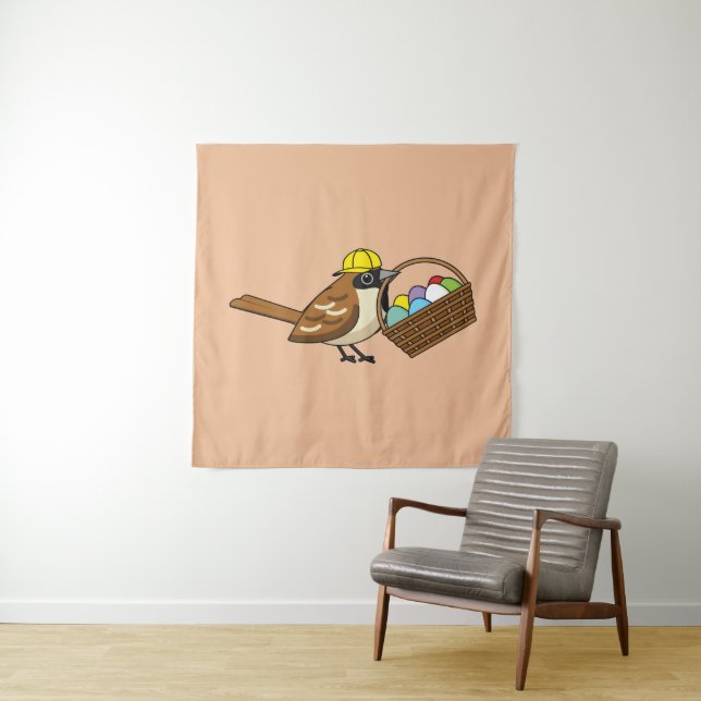 Funny Cute Bird with Colourful Eggs Basket Tapestry (In Situ)