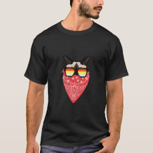 Funny Cute Birman Cat Dad Red Bandanna Sunglasses T-Shirt