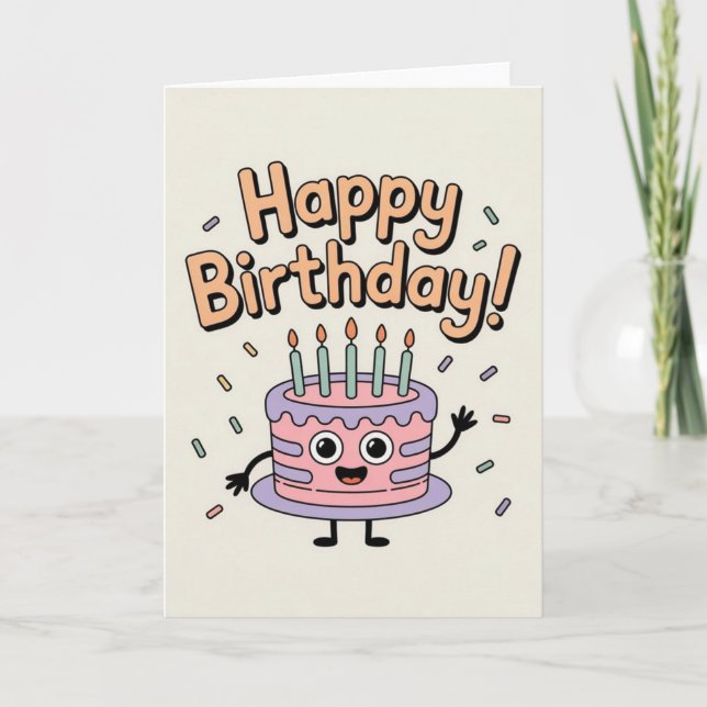 Funny Cute Birthday Cake Card for Kids (Front)