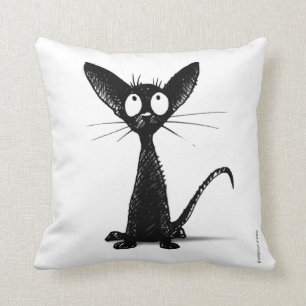 Funny Cute Black and White Cat Art Cushion