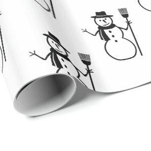 Funny Cute Black and White Snowman Pattern Wrapping Paper