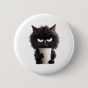 Funny Cute Black Cat Coffee Angry 6 Cm Round Badge
