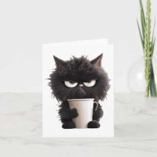 Funny Cute Black Cat Coffee Angry  Card