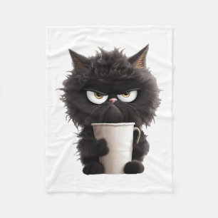 Funny Cute Black Cat Coffee Angry Fleece Blanket