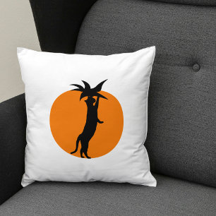 Funny Cute Black Cat Orange Tomato On Modern White Cushion