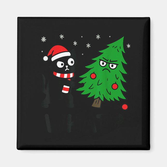 Funny Cute Black Cat What Jamas Christmas Tree Cos Magnet (Front)