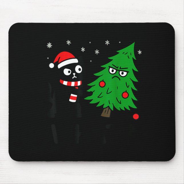 Funny Cute Black Cat What Jamas Christmas Tree Cos Mouse Pad (Front)