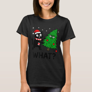 Funny Cute Black Cat What Jamas Christmas Tree Cos T-Shirt
