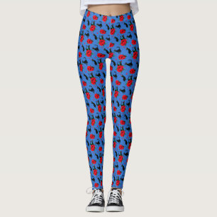 Funny Cute Black Cats Red Roses Pattern Leggings