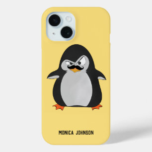 Funny Cute Black Gray Orange Angry Penguin iPhone 15 Case