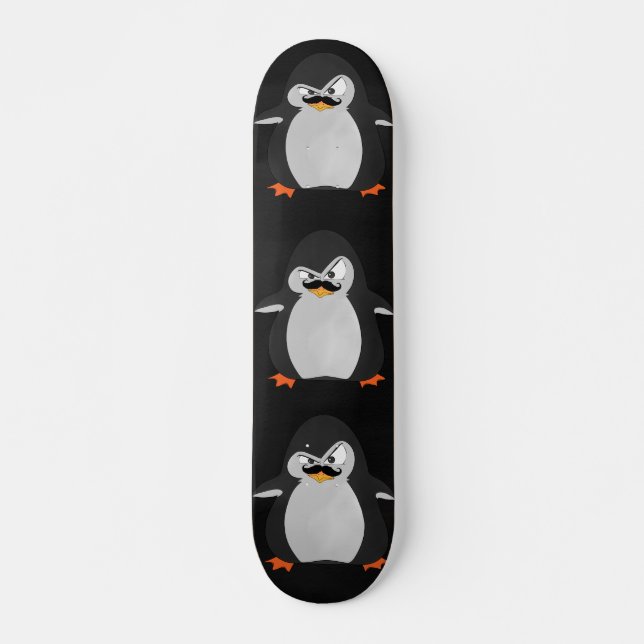 Funny Cute Black Gray Orange Angry Penguin Skateboard (Front)