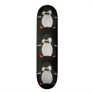 Funny Cute Black Gray Orange Angry Penguin Skateboard