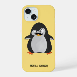 Funny Cute Black Grey Orange Angry Penguin iPhone 15 Case