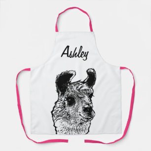 Funny Cute Black & White Llama Apron
