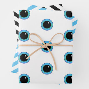 Funny Cute Blue Eyes and Stripes Wrapping Paper Sheet