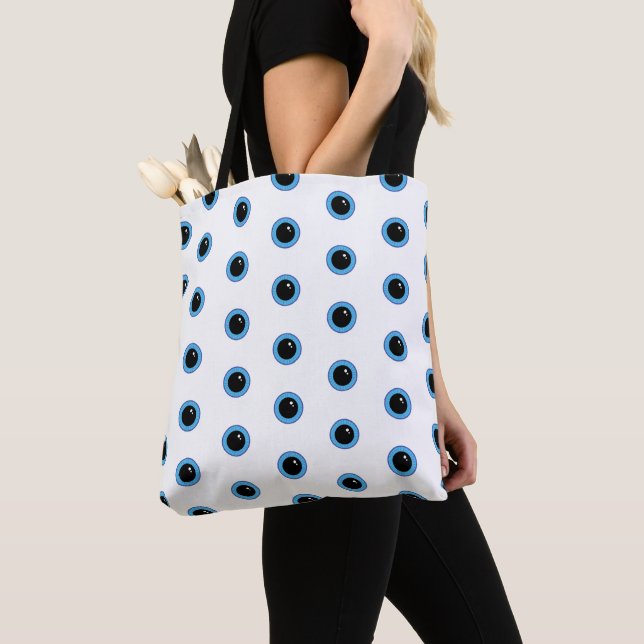 Funny Cute Blue Eyes Tote Bag (Close Up)