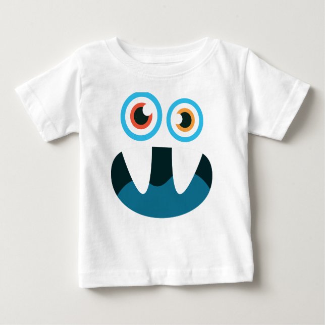 Funny Cute blue monster face open mouth Baby T-Shirt (Front)