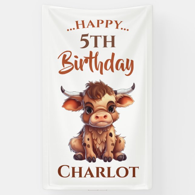 Funny Cute Brown Cow  Banner (Vertical)