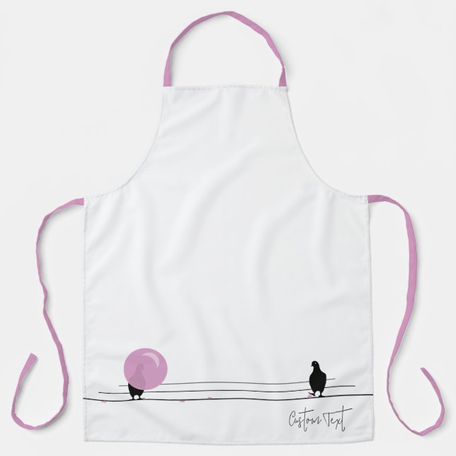 Funny Cute Bubblegum Birds on a Wire White Apron (Front)