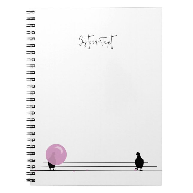 Funny Cute Bubblegum Birds on a Wire White Notebook (Front)