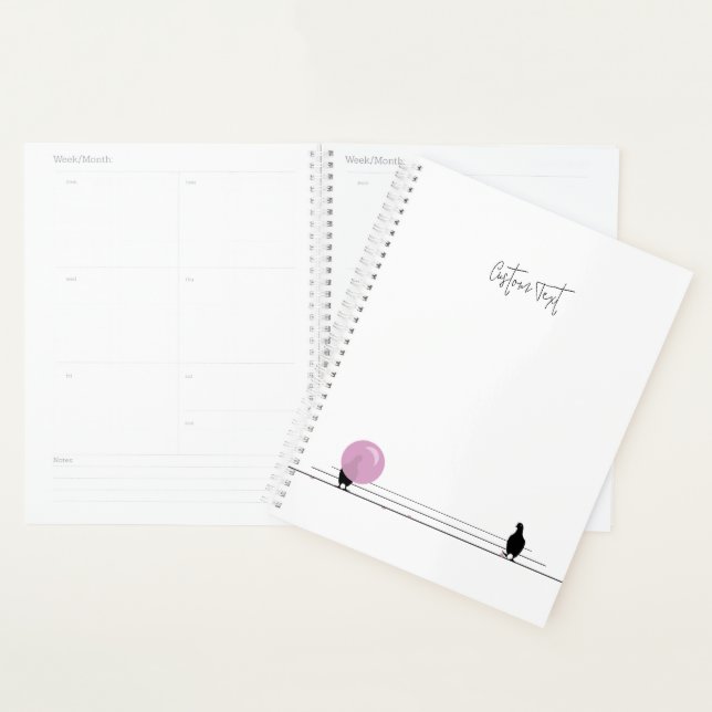 Funny Cute Bubblegum Birds on a Wire White Planner (Display)