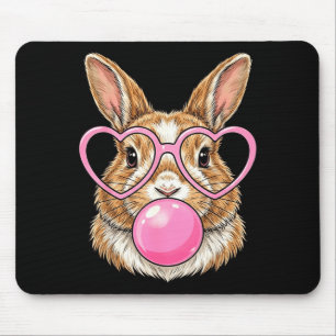Funny cute bunny bubble gum rabbit heart glasses mouse pad