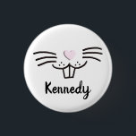 Funny cute bunny face custom name Easter egg hunt 3 Cm Round Badge<br><div class="desc">Funny cute Easter bunny rabbit face cartoon illustration custom name personalised Easter egg hunt party button pin.
Fully customisable black modern script text so you can personalise it and make it unique.</div>