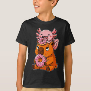 Funny Cute Capybara and Axolotl Eating Donuts T-Shirt