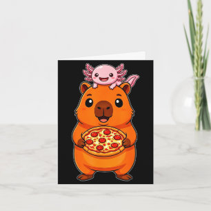 Funny cute capybara and axolotl pizza kawaii card