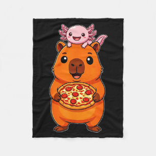 Funny cute capybara and axolotl pizza kawaii fleece blanket