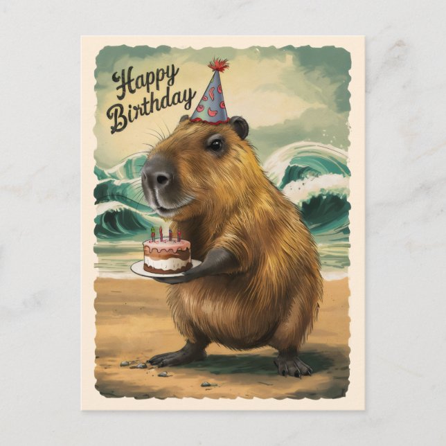 Funny Cute Capybara Happy Birthday  Postcard (Front)
