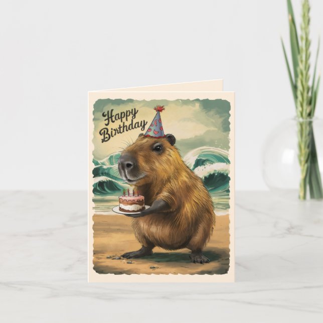 Funny Cute Capybara Happy Birthday  Thank You Card (Front)