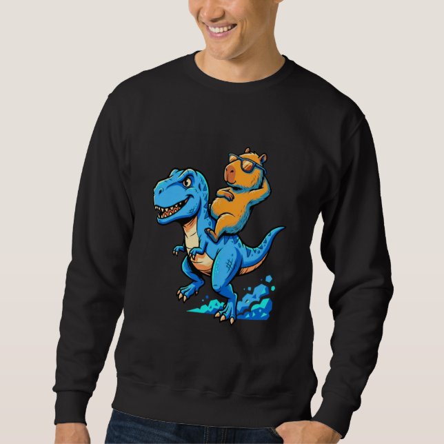 Funny Cute Capybara Riding Dinosaur T Rex Dino Boy Sweatshirt (Front)