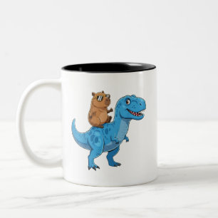 Funny Cute Capybara Riding Dinosaur T Rex Dino Boy Two-Tone Coffee Mug