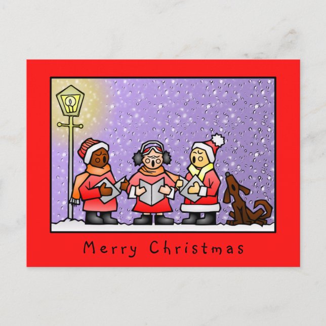 Funny Cute Carolers Singing Dog Illustration Postcard (Front)